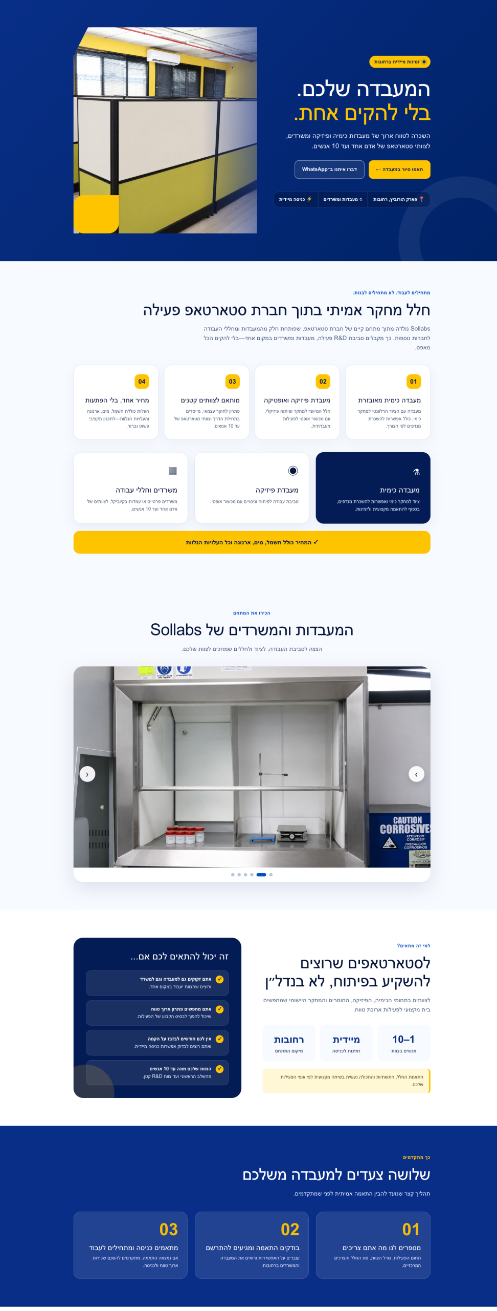 תצוגה מקדימה של דף הנחיתה Sollabs